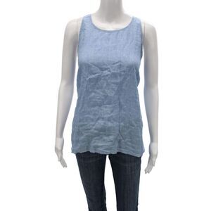 Soft Joie Womens Basic Linen Blue Sleeveless Round Neck Button Tank Size L